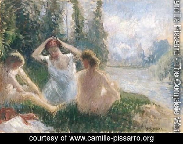 Camille Pissarro - Baigneuses Assises Au Bord D'une Riviere