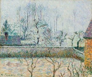 Camille Pissarro - Paysage Avec Maisons Et Mur De Cloture, Givre Et Brume, Eragny