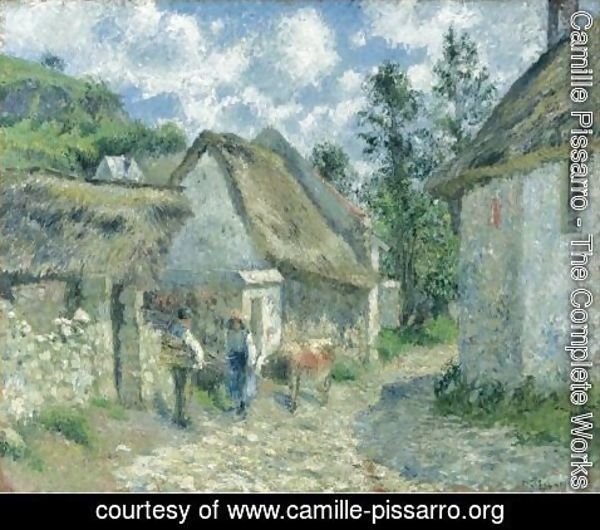 Camille Pissarro - Rue Des Roches Au Valhermeil A Auvers-Sur-Oise, Chaumieres Et Vache