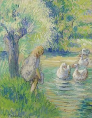 Camille Pissarro - Gardeuse D'Oies Au Bord De L'Epte, Eragny