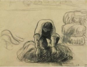 Camille Pissarro - Field Worker Bailing Hay