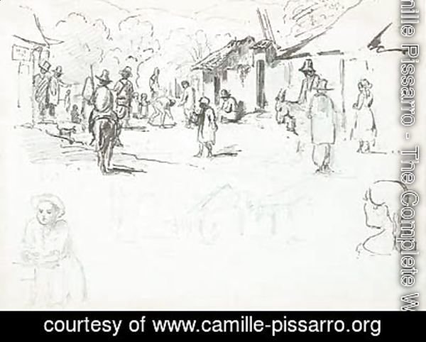 A street scene with Indians, a subsidiary study of the same and studies of a boy and a girl seen from behind