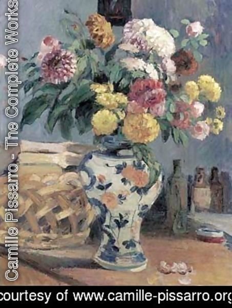 Camille Pissarro - Still life with flowers in crockery vase