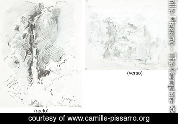 Camille Pissarro - The waterfalls of the Rio Escondido at Galipan, with studies of figures (recto)|A forest in the mountains (verso)